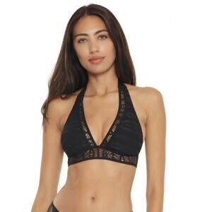Becca NWT Color Play Courtney Crochet Halter Bikini Top Black Size S